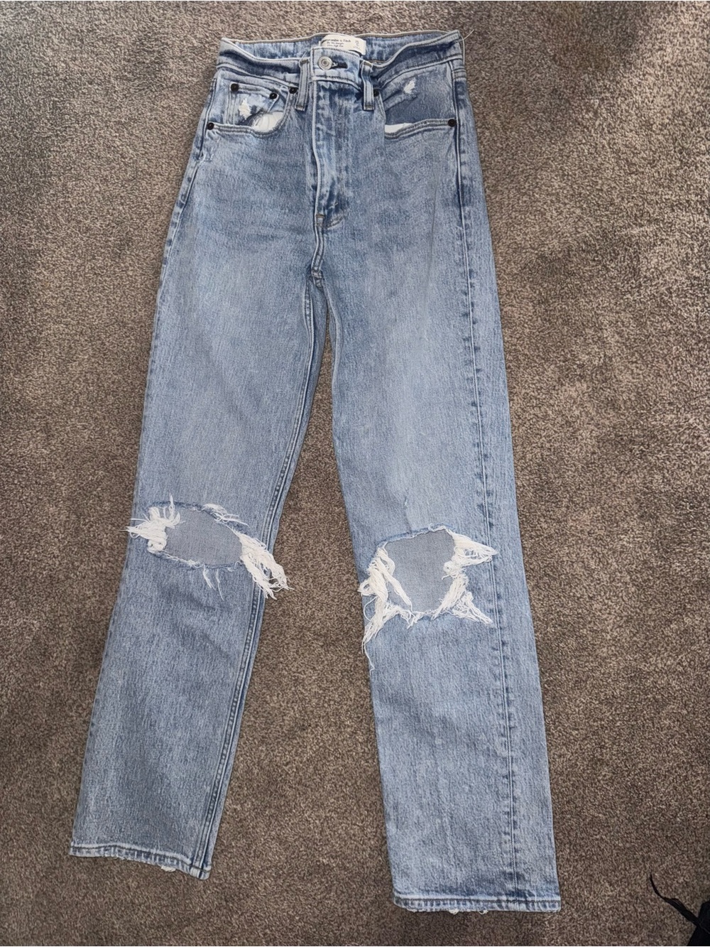 Abercrombie & Fitch Light Blue Distressed Straight Leg Jeans size 0R
